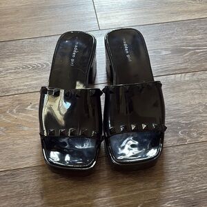 Black Studded Mules with Glossy Finish